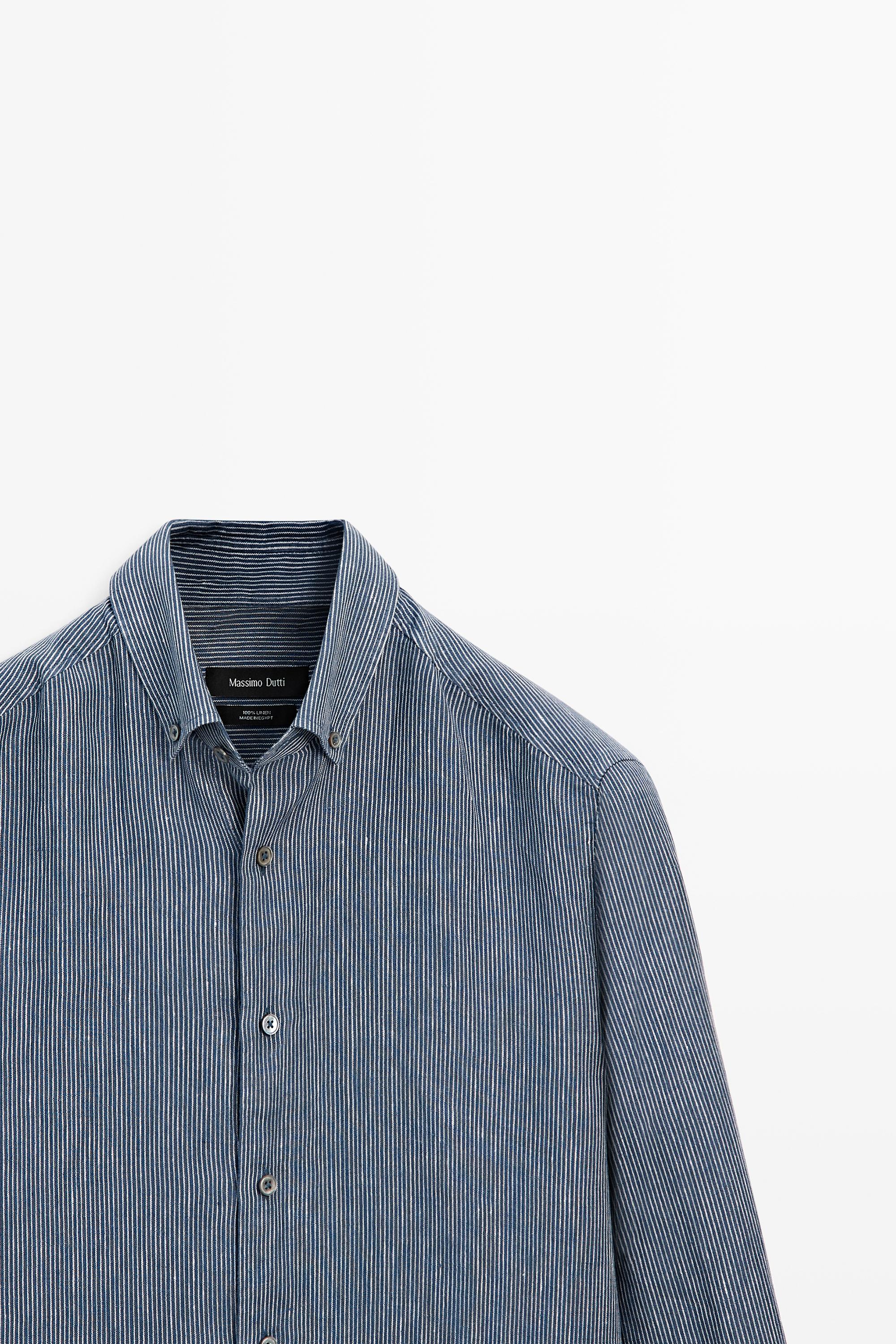 100% linen pinstriped regular fit shirt